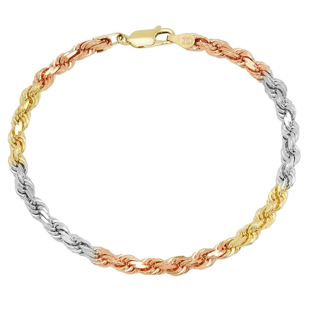 IBB 9ct Yellow Gold Hollow Diamond-Cut Rope Bracelet, Gold at John