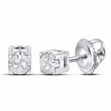 Sterling Silver Small Round Diamond Solitaire Stud Earrings 1/20 Cttw