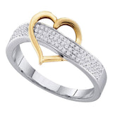 Two-tone Sterling Silver Womens Round Diamond Heart Ring 1/6 Cttw