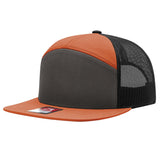 Richardson 168, 7-panel trucker hat, charcoal/burnt orange/black color