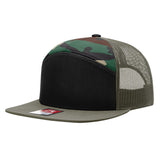 Richardson 168, 7-panel trucker hat, black/green camo/loden color