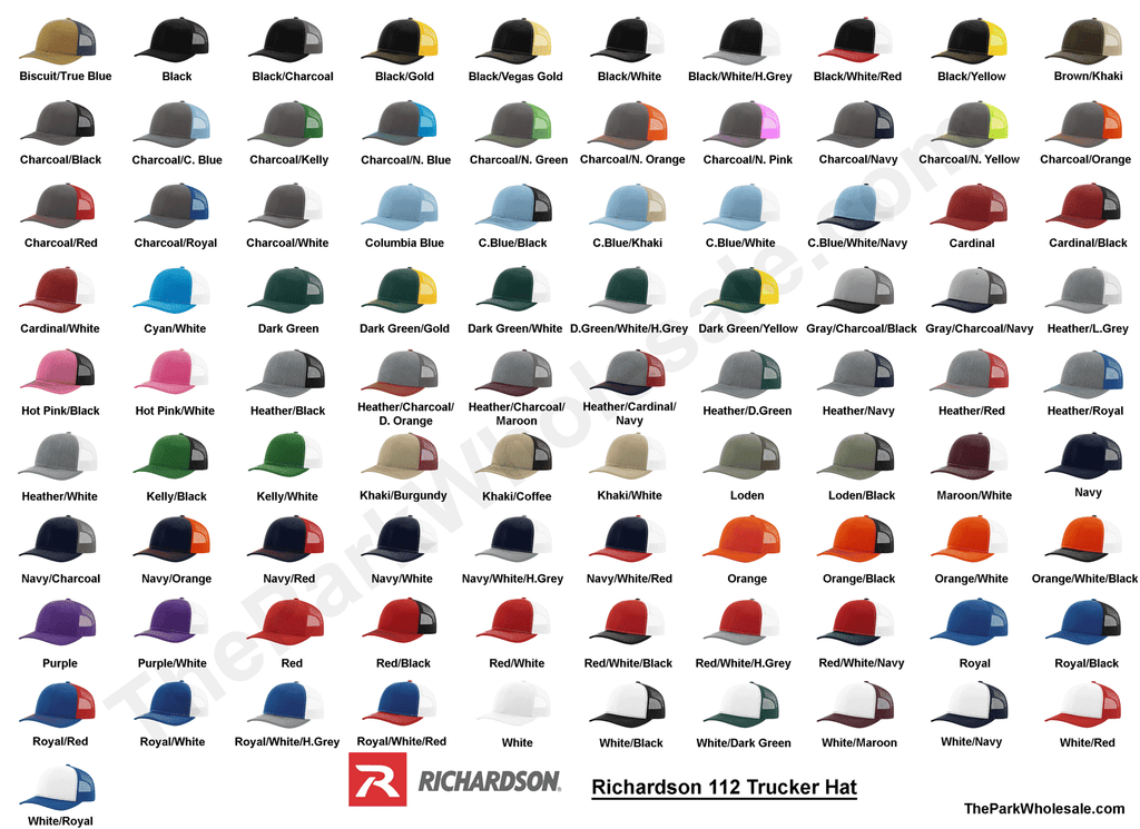 Richardson 112 trucker hat color list. Available colors for Richardson 112