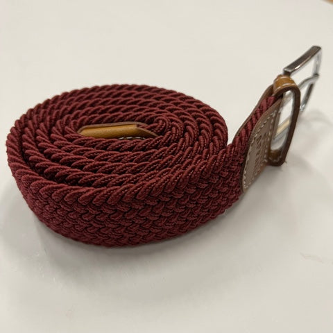 Oxblood Red Belt Red and Grey Belt Leather and Elastic Belt 