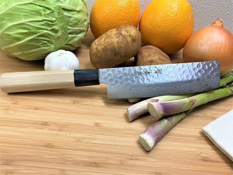 Japanese Nakiri knife on wood table