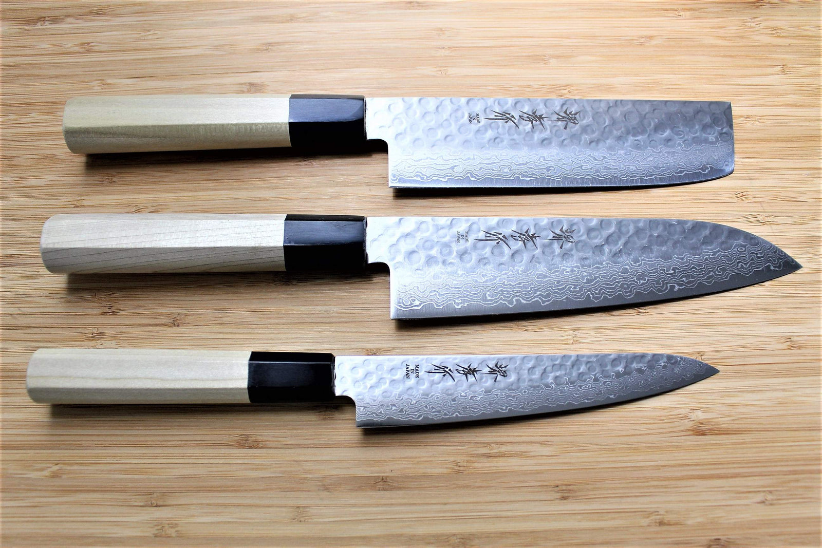 Sakai Takayuki Japanese Knife Set Damascus 45 Layer Petty Knife 150mm  (5.9) Santoku Knife 180mm (7.1) Nakiri Knife 160mm (6.3)