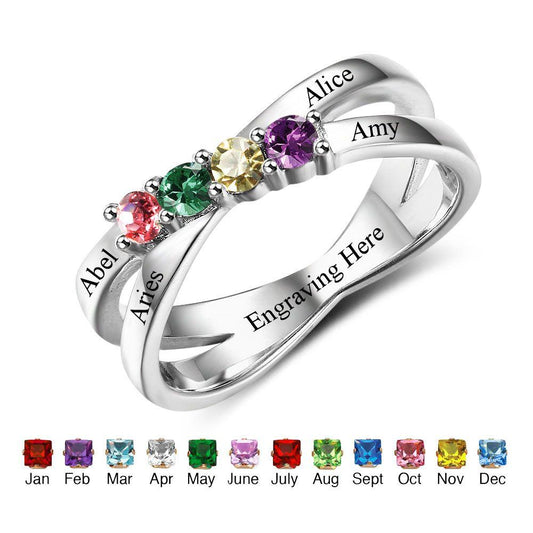 14K Gold over Sterling Square Mother's Birthstone Ring - 3 Stones