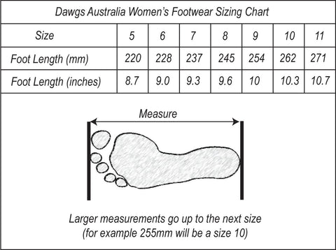 Size Charts – Dawgs Footwear Australia