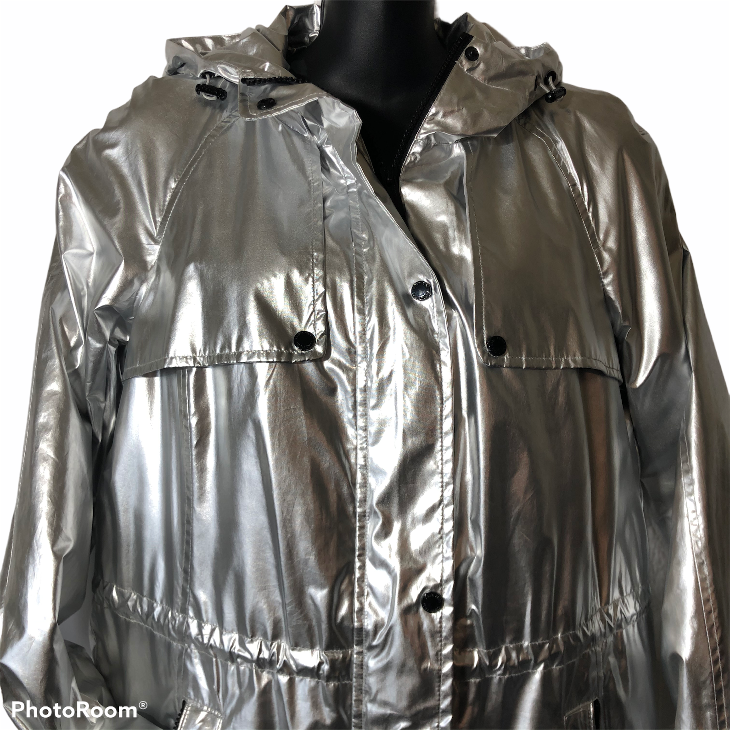 Calvin Klein Metallic Silver Hoodie Raincoat