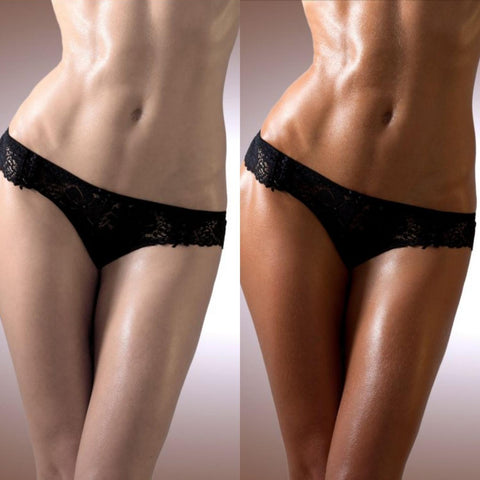 tanned body before and after tanning session