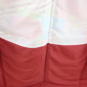 小紋 洗える着物 牡丹柄 クリーム色 袷 広衿 フリーサイズ ポリエステル100％ カジュアル 身丈162cm 美品