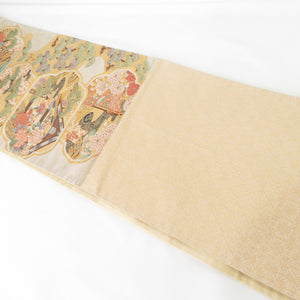 袋帯 金糸 銀糸 平安文様 クリーム色 六通柄 正絹 フォーマル 仕立て上がり 長さ436cm 美品