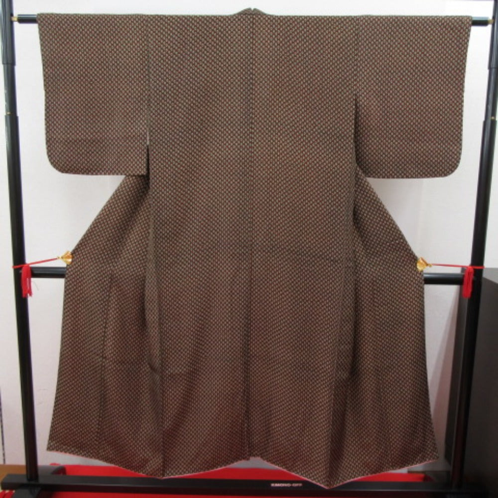 未使用品】銘仙着物 正絹 ボーダー antique kimono A-1142