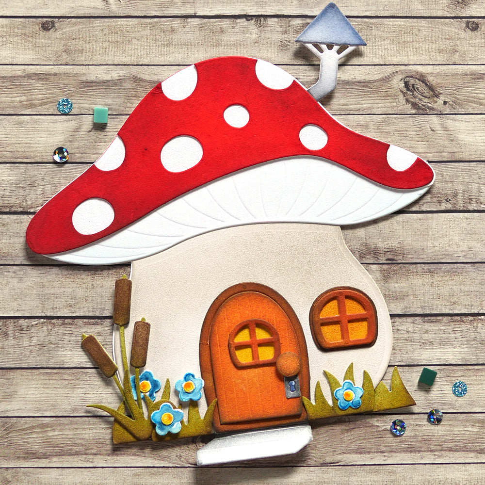 Mushroom House Folding Card - ElizabethCraftDesigns.com