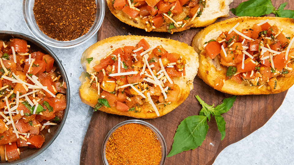 Easy Bruschetta with Hatch Red Chile Table Seasoning