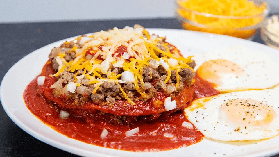 Hatch Red Chile Stacked Enchiladas