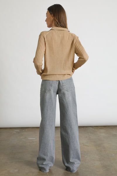 Ribbed Knit Polo Shirt– Almina Concept