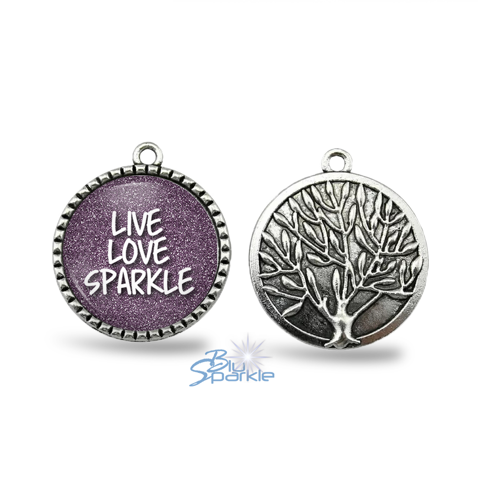 Silver Tree "Live Love Sparkle" Round Pendants