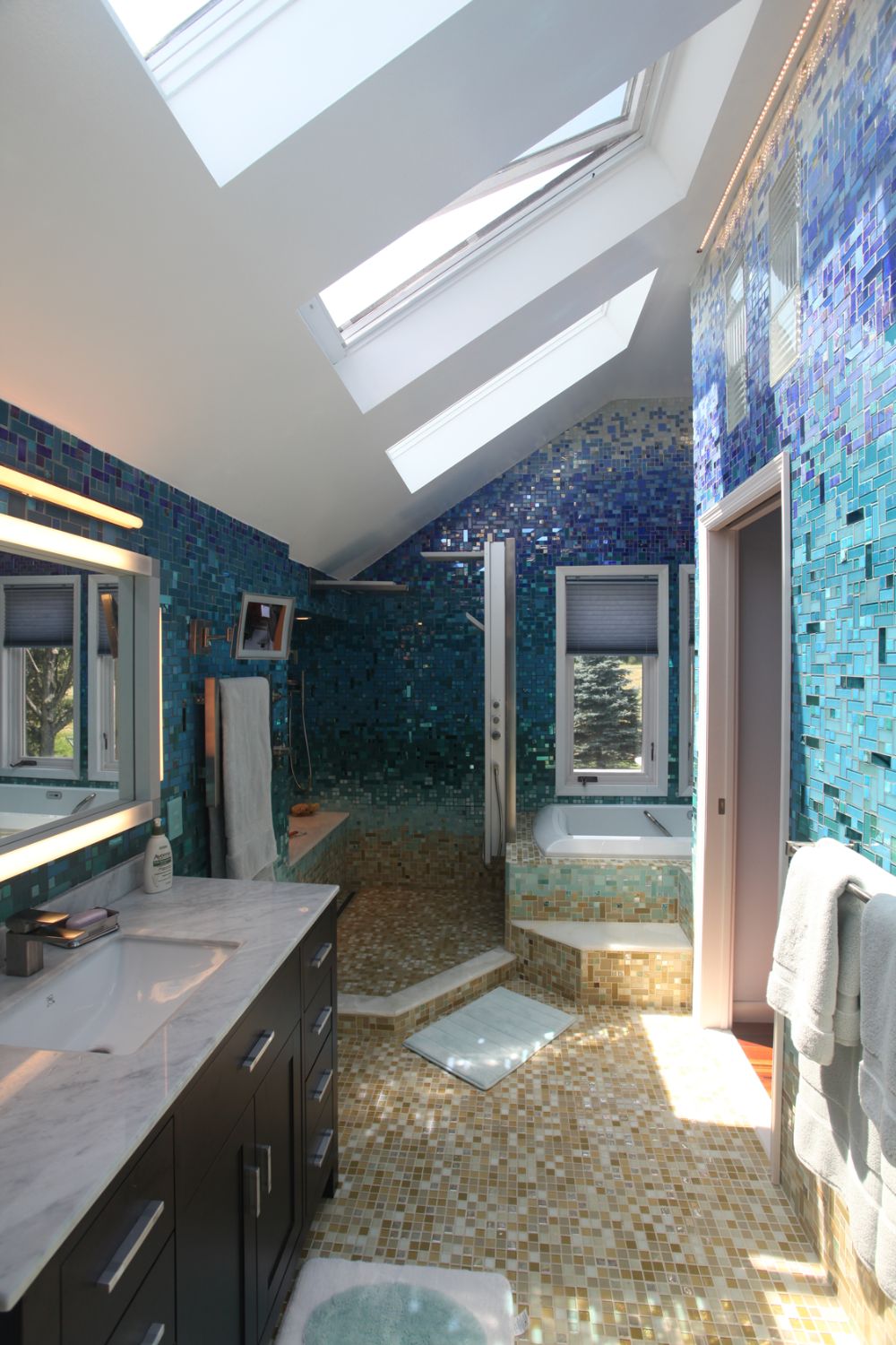 Caribbean Inspired Glass Tile Bathroom