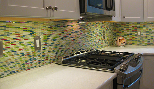 Colorful Subway Glass Tile Kitchen