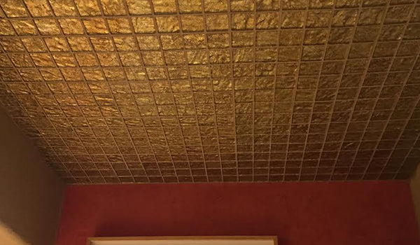 Gold Metallic Foil Glass Tile Bathroom Ceiling