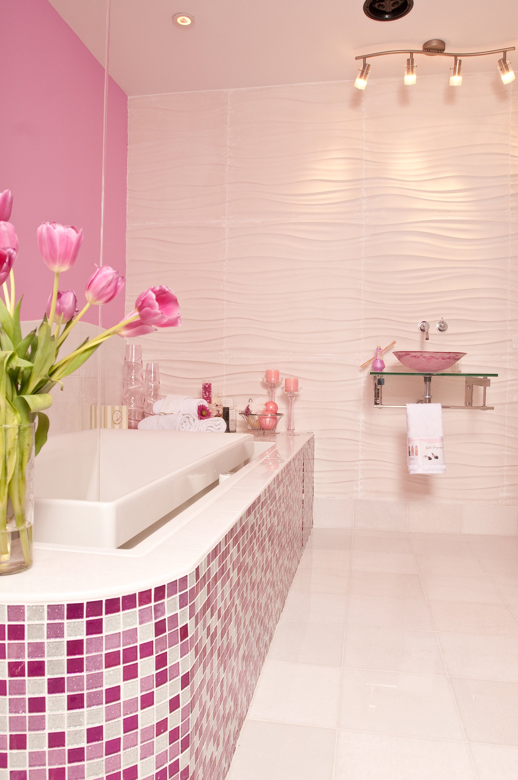 Pretty in Pink | Glitter Glass Tile Bathroom Pretty in Pink | Glitter Glass Tile Bathroom