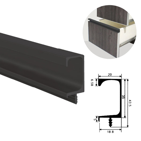 4035 C-Type Black Aluminum Handle Profile (1.5 Meter) for Sale