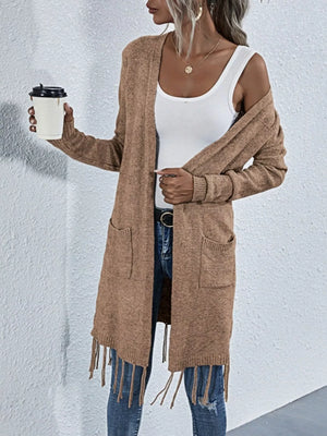 Open Front Fringe Longline Cardigan with Pockets - Dakota Chappy