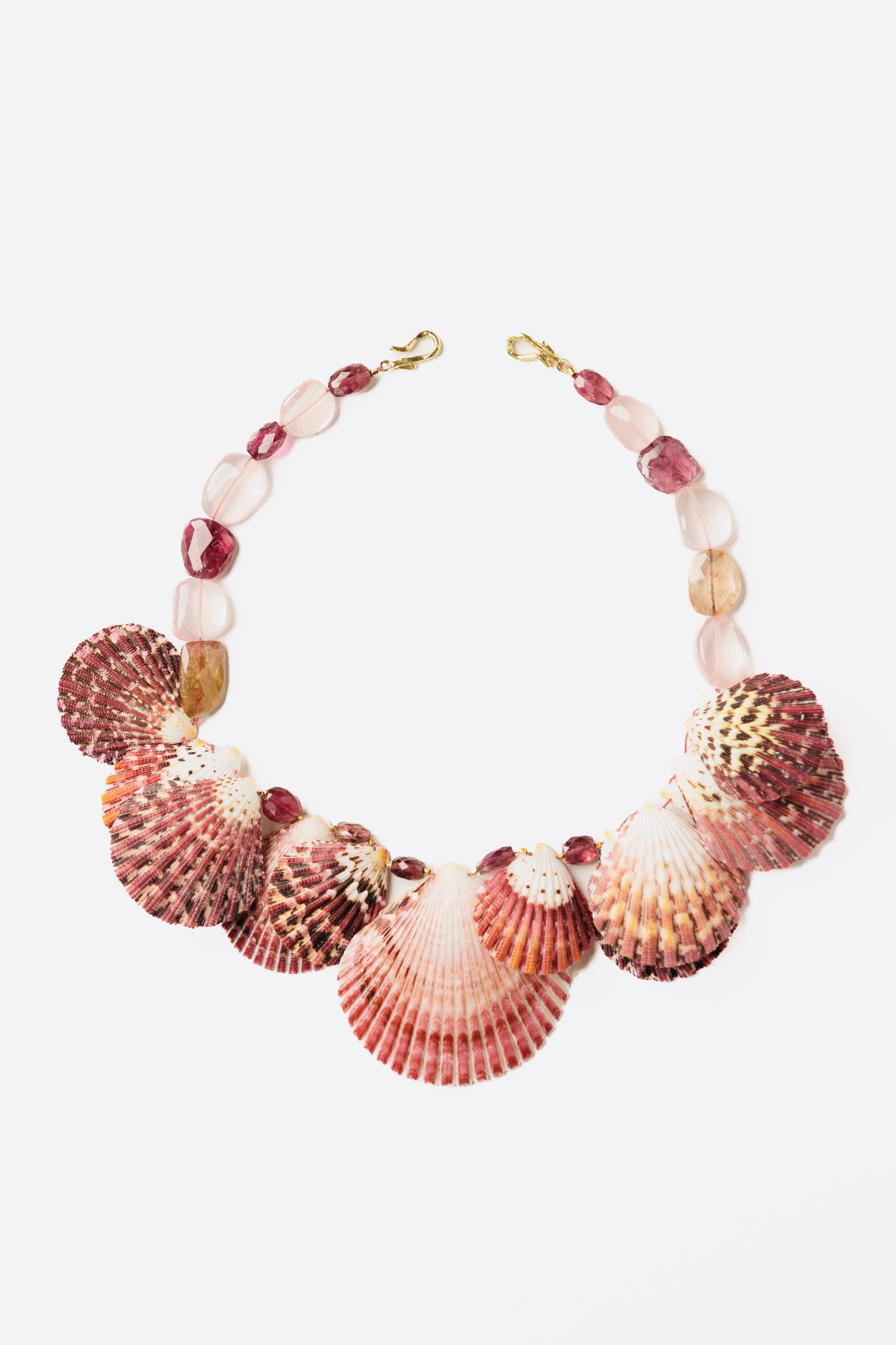 Natural Shell, Pink Quartz and Pink Tourmaline Necklace image