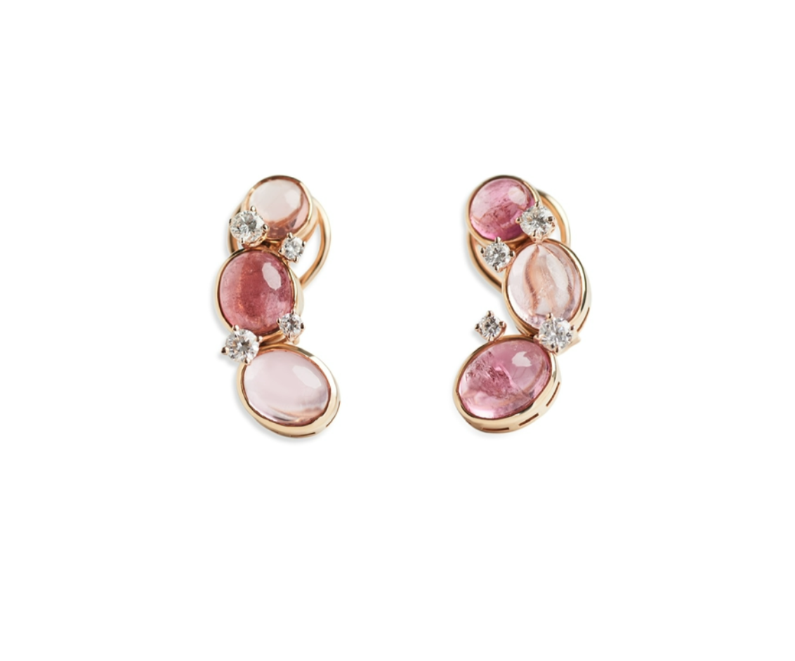 Pink Tourmaline, Diamond and Gold Earrings image