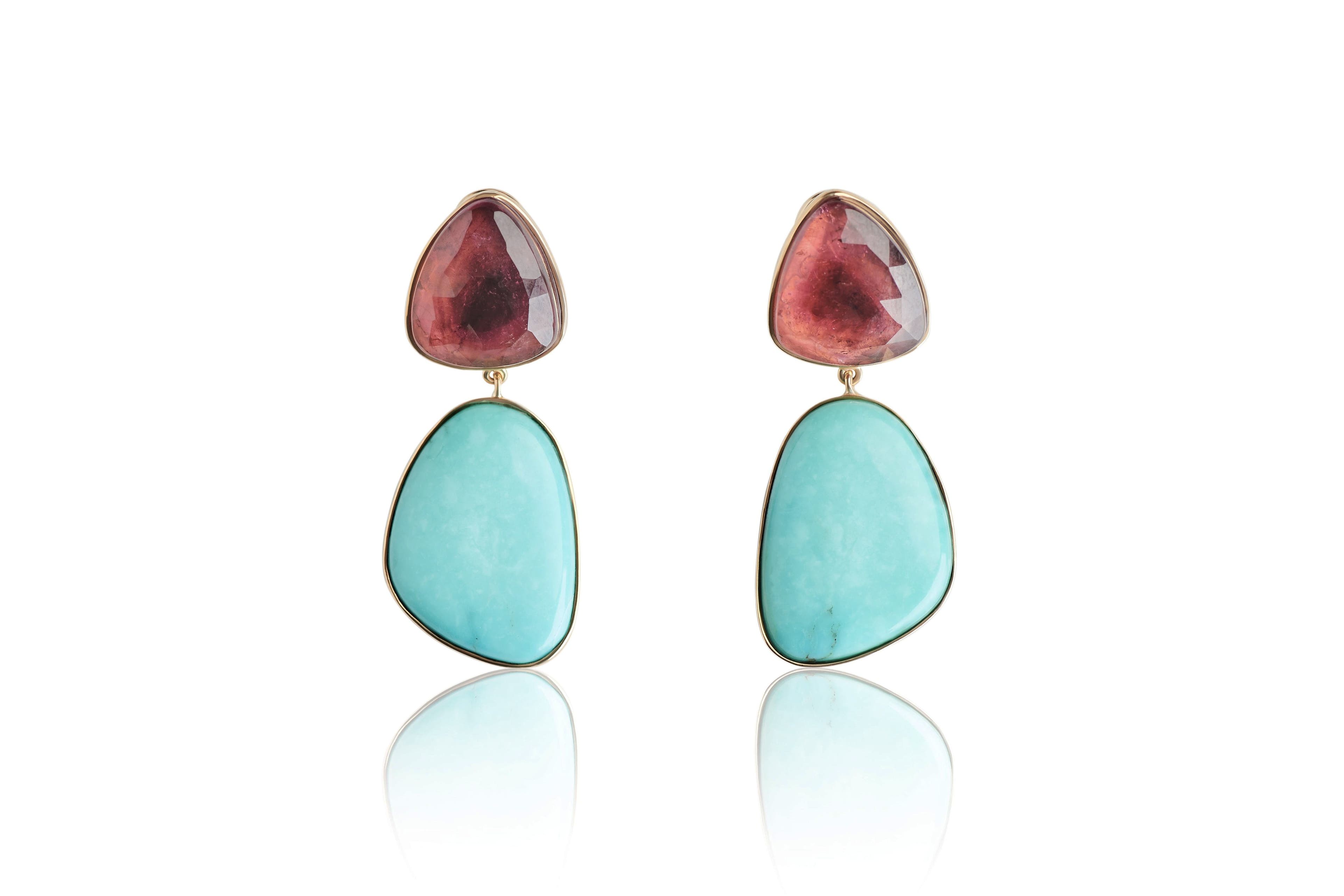Pink Tourmaline, Turquoise and Gold Earrings image