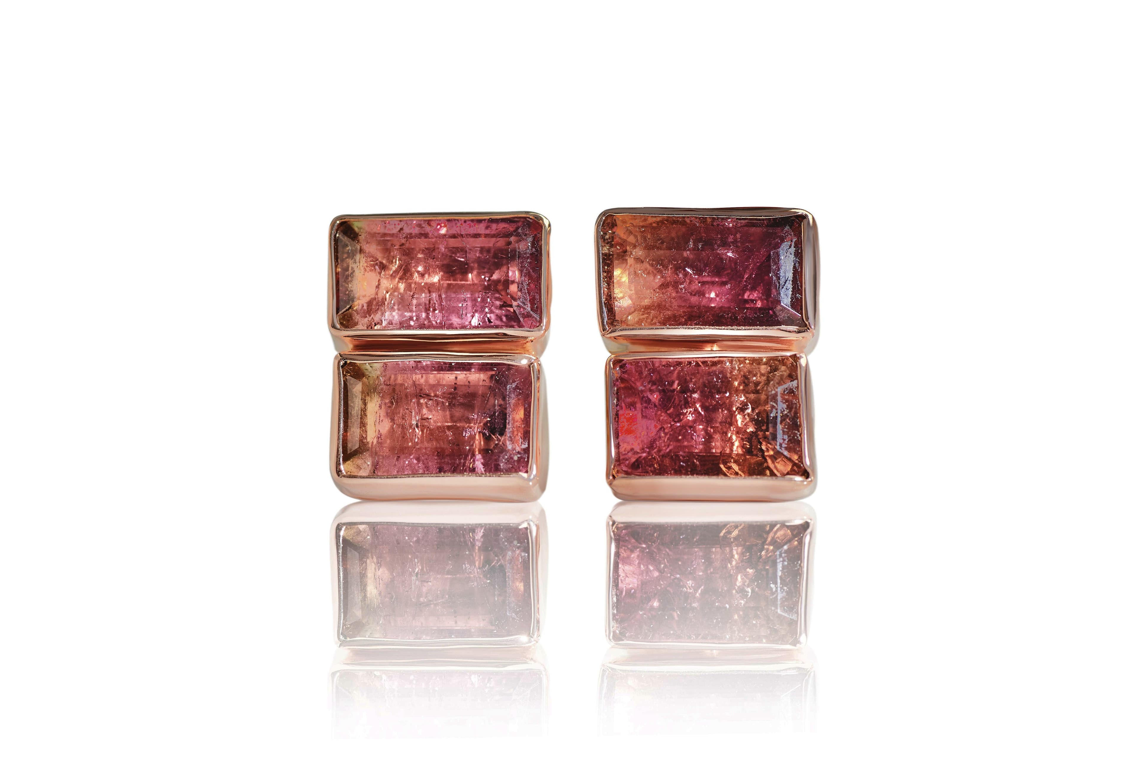 Peachy Pink Tourmaline and Rose Gold Earrings image