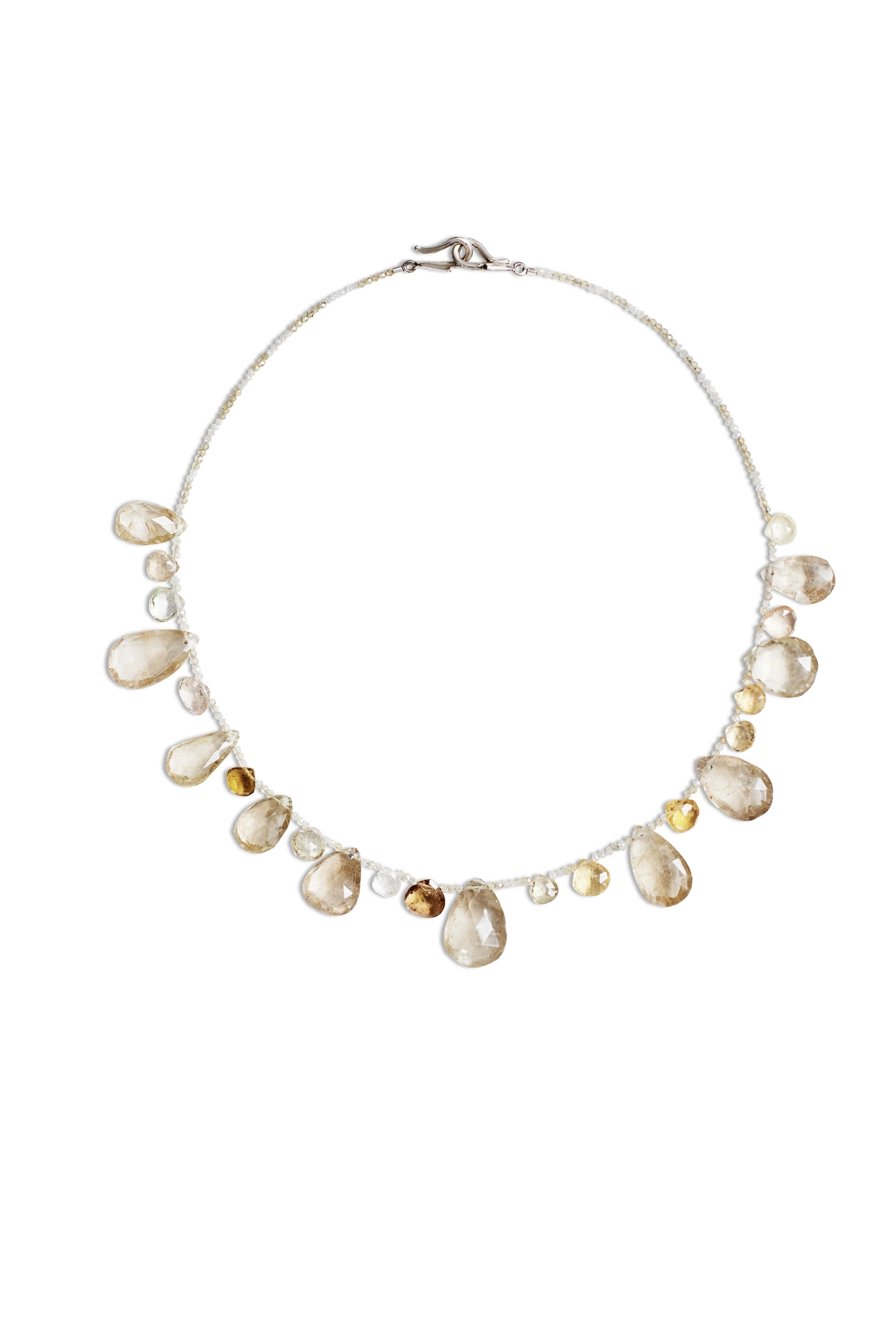 Rutilated Quartz, Tourmaline and Diamond Bead Necklace image