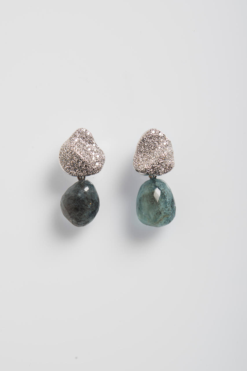 Copper Bearing Aquamarine & Diamond Earrings image