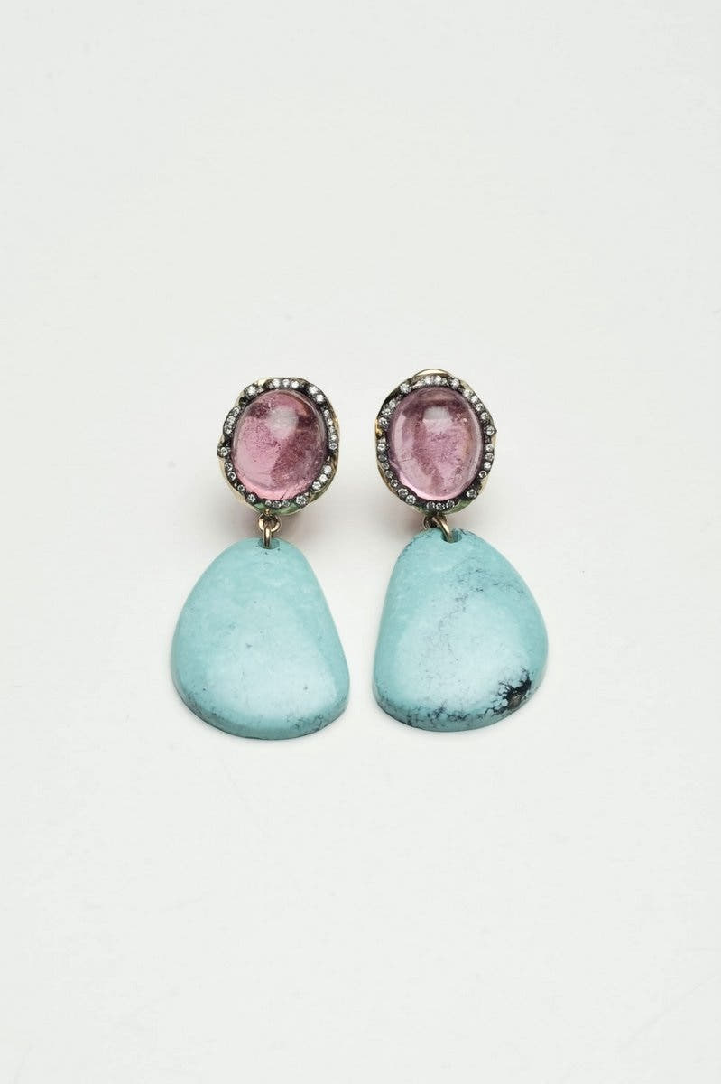 Pink Tourmaline and Turquoise Earrings image