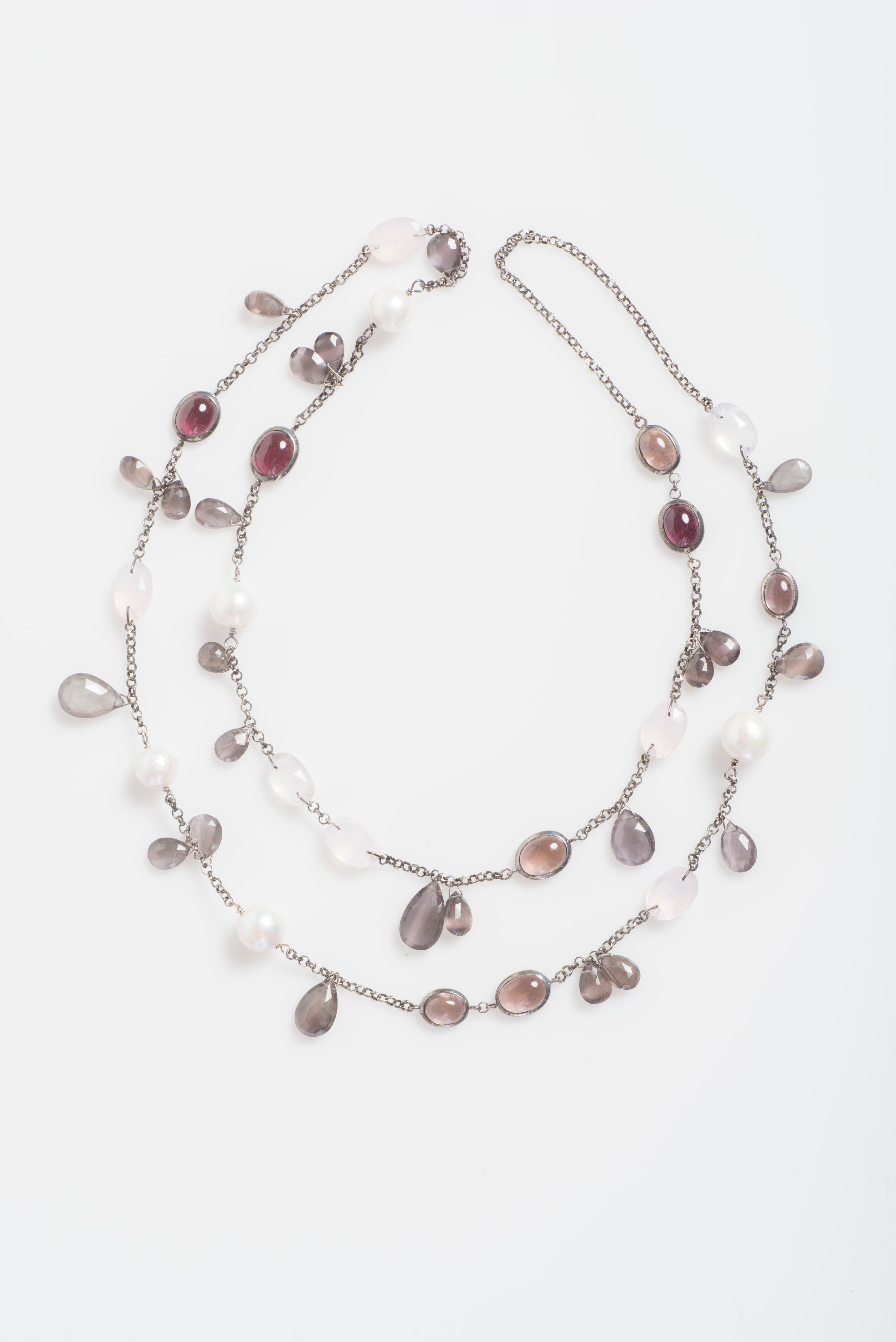 Amethyst, Pink Tourmaline, Moonstones and Pearl Necklace image