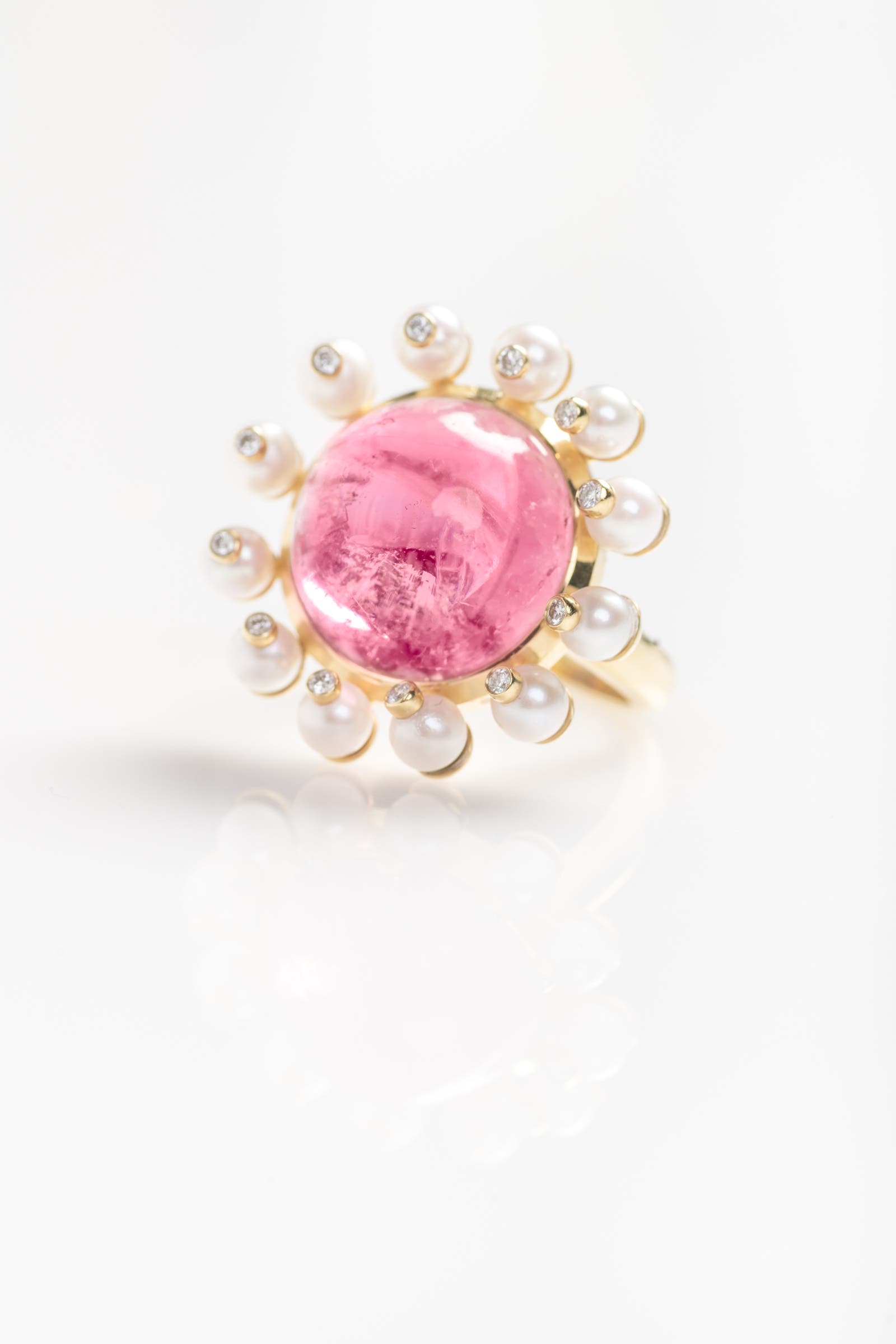 Pink Tourmaline, Pearl & Diamond Ring image