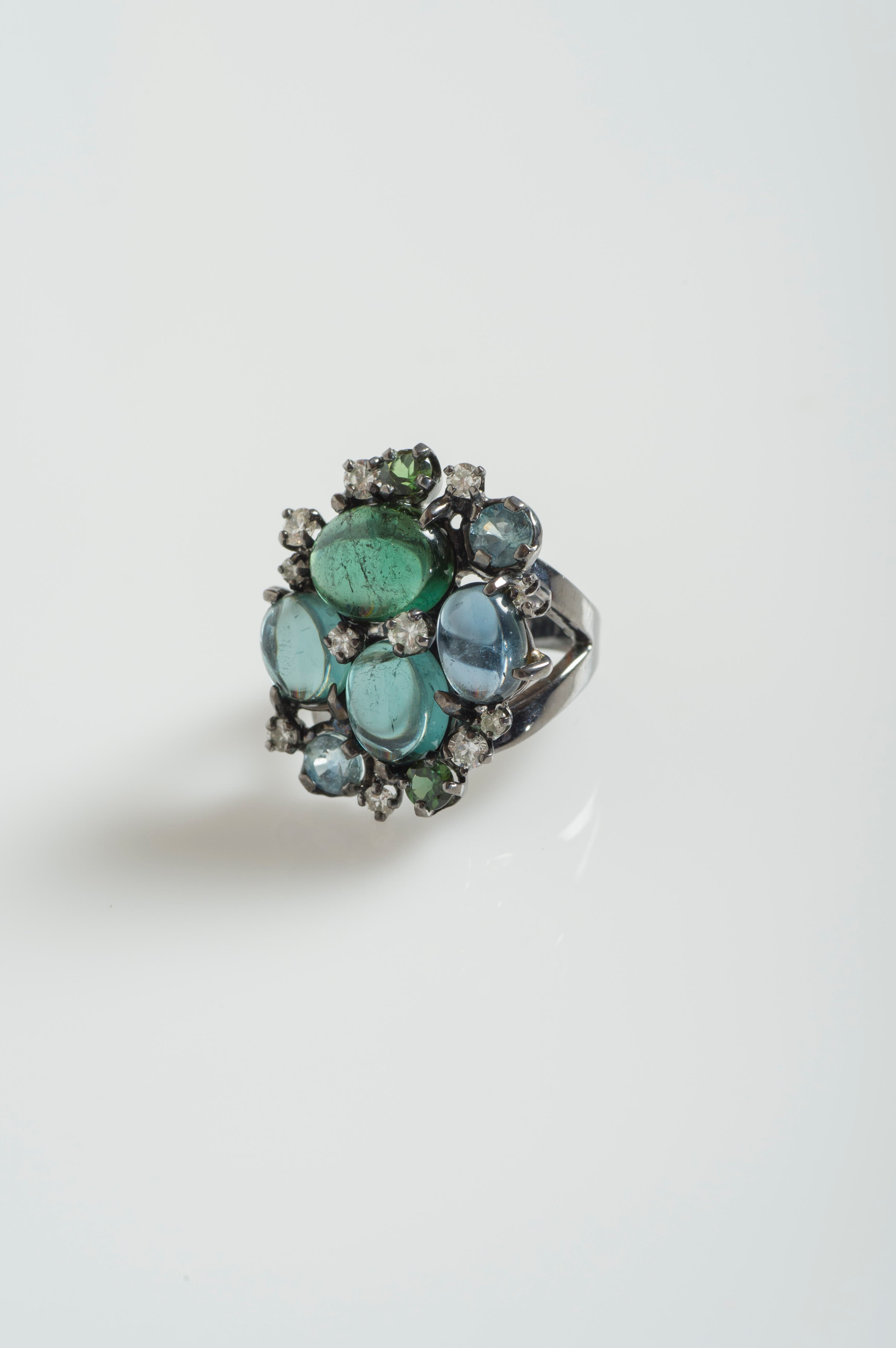 Blue and Green Tourmaline Cluster Ring image