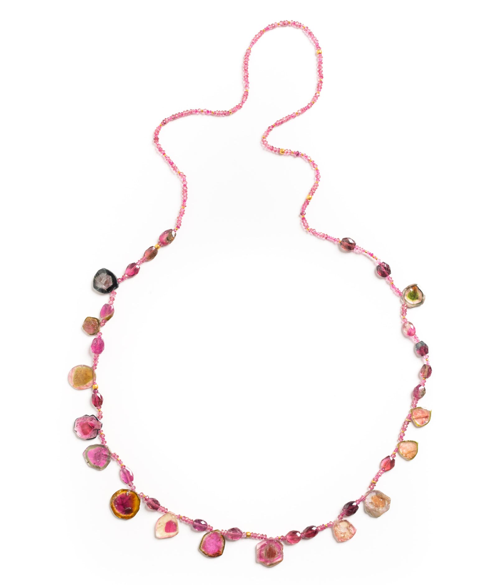 Pink Tourmaline and Gold Beaded Necklace image