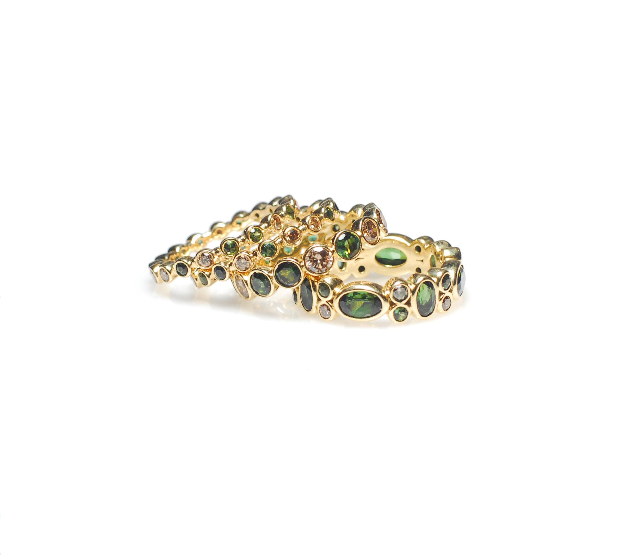 Green Tourmaline and Brown Diamond Stack Rings image