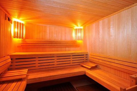 a sauna with lights