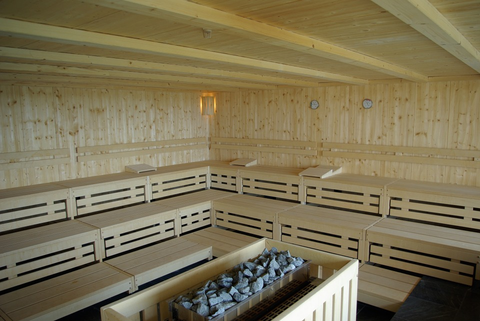 a wooden sauna.