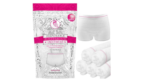 Ninja Mama Disposable Postpartum Underwear (Without Pad) with Storage Pouch. Washable Mesh Panties for Women (5 Count). Labour and Delivery Maternity Surgical C Section Hospital Bag - One Size
