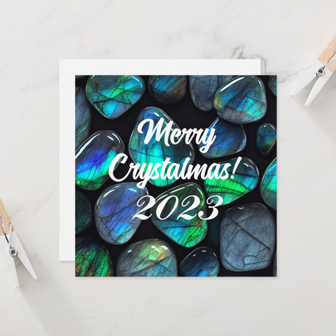 merry crystalmas labradorite greeting cards by clarity cove on zazzle