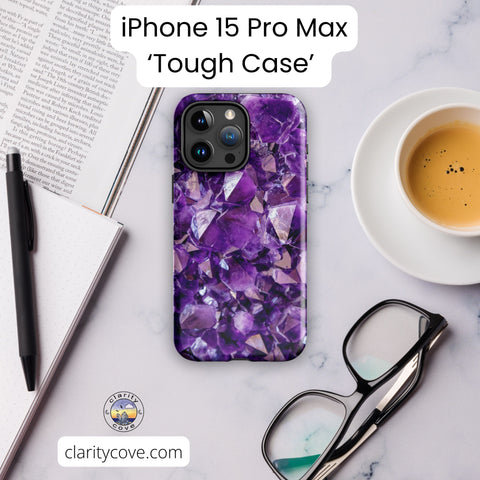 iphone 15 pro max purple amethyst phone tough case by clarity cove