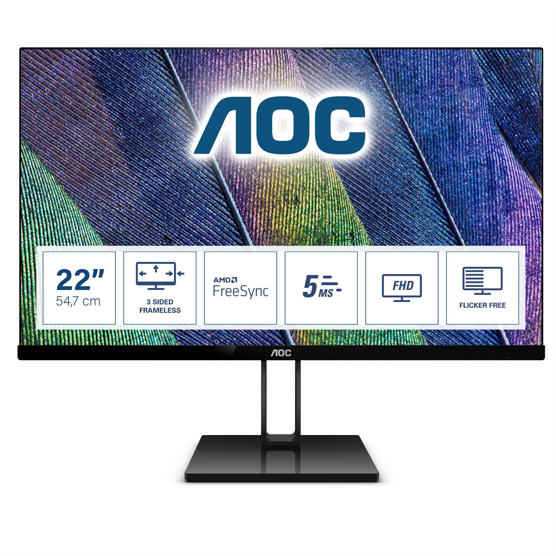 AOC V2 22V2Q computer monitor 54.6 cm (21.5&quot;) 1920 x 1080 pixels Full HD LED Black