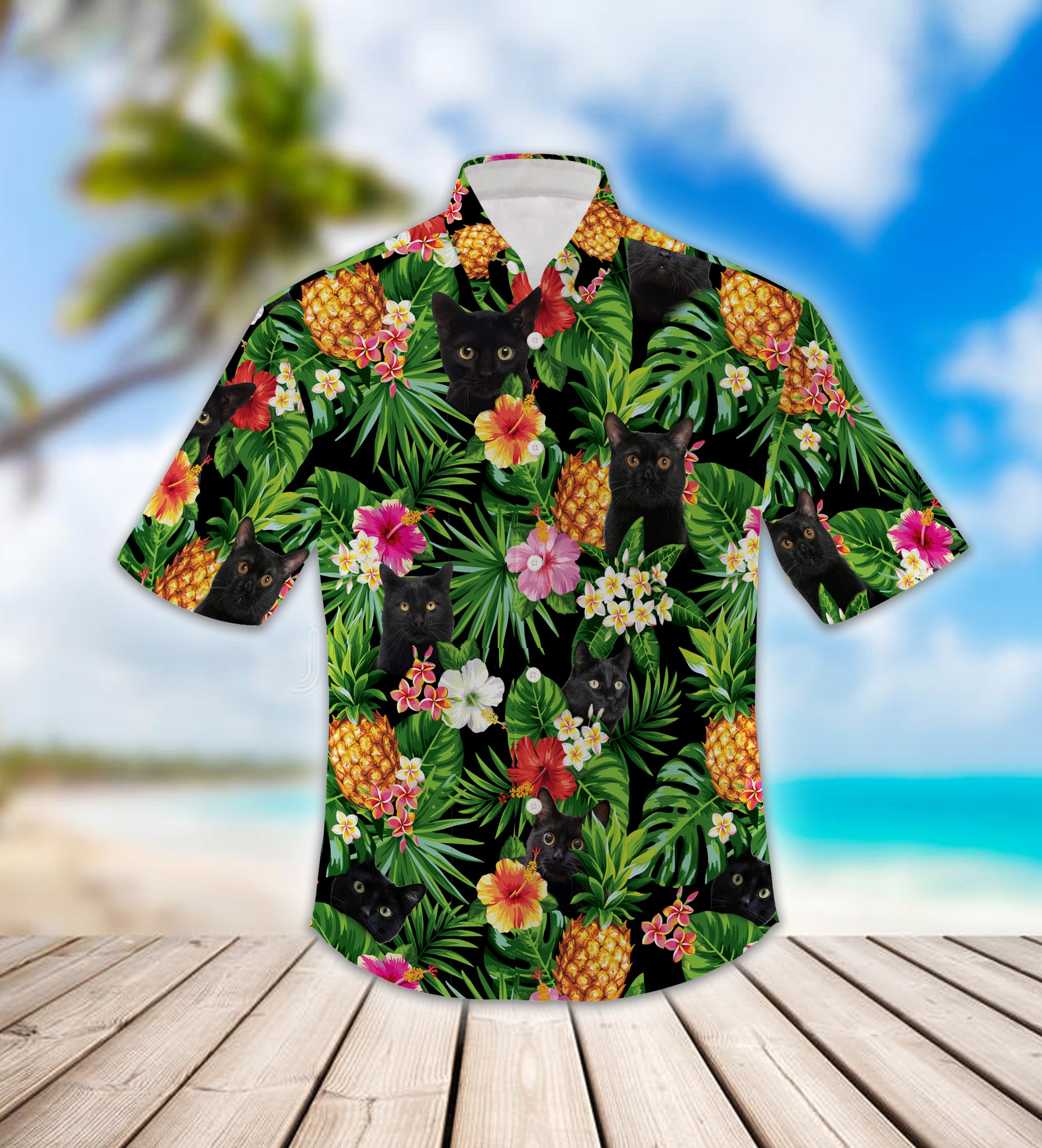 51 Best Images Cat Themed Hawaiian Shirt - Ladies Tropical Camp Hawaiian Aloha Shirt in Blue, Womens ...