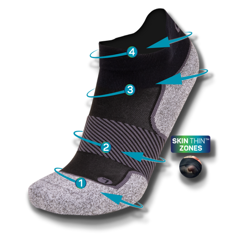 No show performance socks with four zones of targeted compression