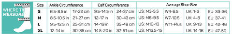 FS4+ Compression Bracing Socks Size Chart