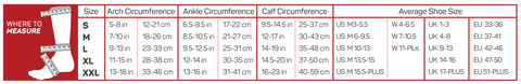 FS6+ Performance Foot & Calf Sleeves Size Chart