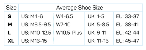 TA4 Thin Air Performance Socks Size Chart